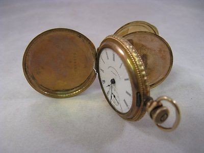 Antique Mermod Jaccard & Co ladies hunter pocket watch Elgin 14k gold 