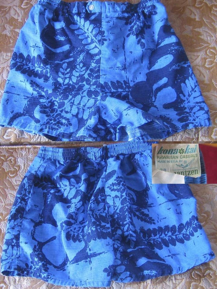 MEDIUM Vtg 70s Mens JANTZEN KONA HAWAIIAN BLUE SWIM SURF TRUNKS 34 