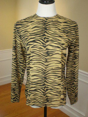 NWOT Jones New York BROWN TAN ANIMAL ZEBRA Print Chiffon Blouse Top 6