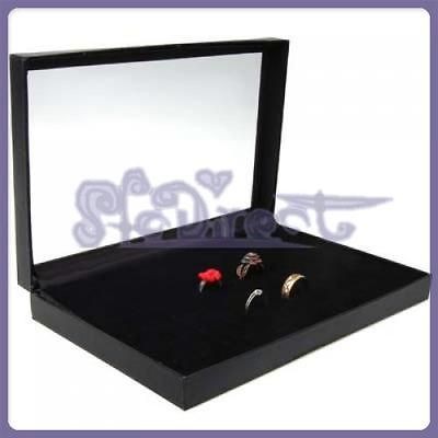 BLACK RING DISPLAY BOX JEWELRY TRAY ORGANIZER 36 Slot