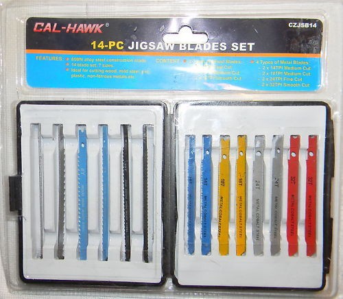 14 PIECE ASST. JIG SAW BLADE SET W/CASE FROM CAL HAWK