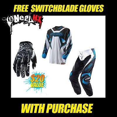 2013 ONEAL ELEMENT (BLU/WHT)PANT/JERSEY(32/L) FREE SB GLOVE DIRT BIKE 