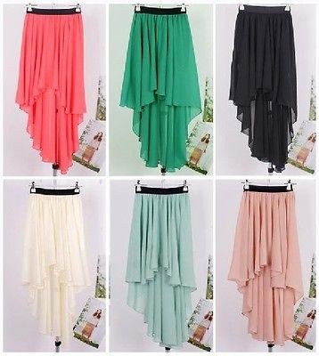 Sexy Asym Hem Chiffon Skirt High Low Asymmetrical Long Maxi Dress 