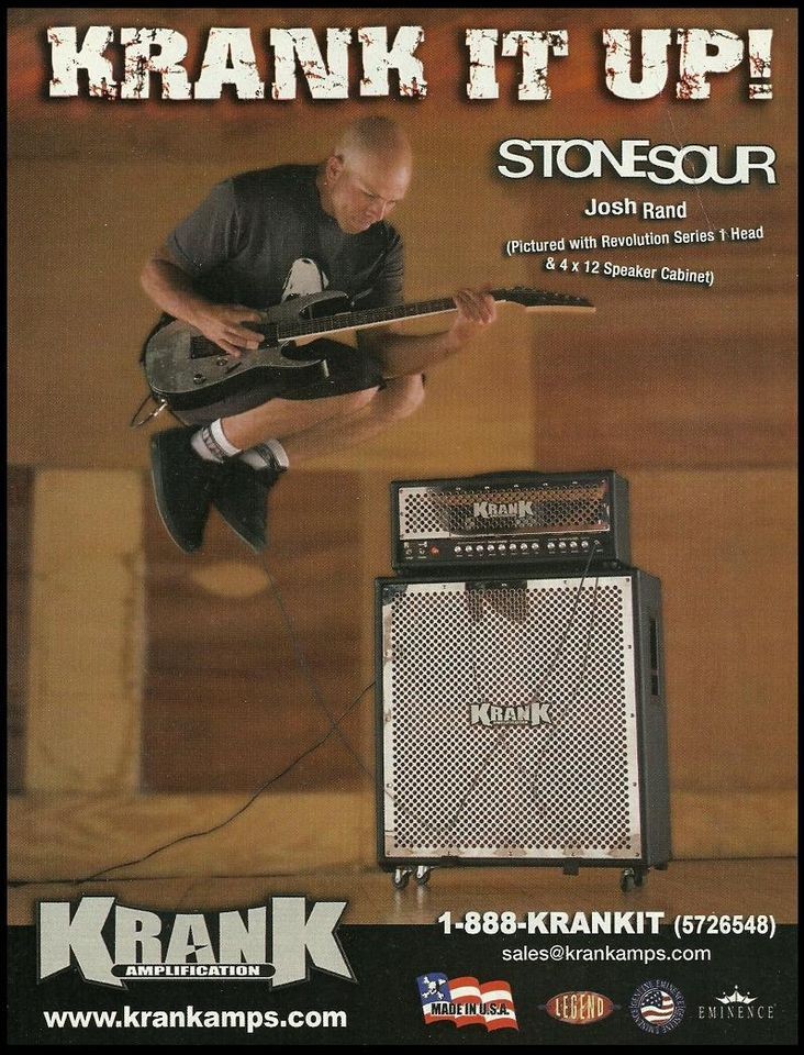 STONE SOUR JOSH RAND KRANK REVOLUTION SERIES AMPS AD 8X11 ADVERTISMENT 