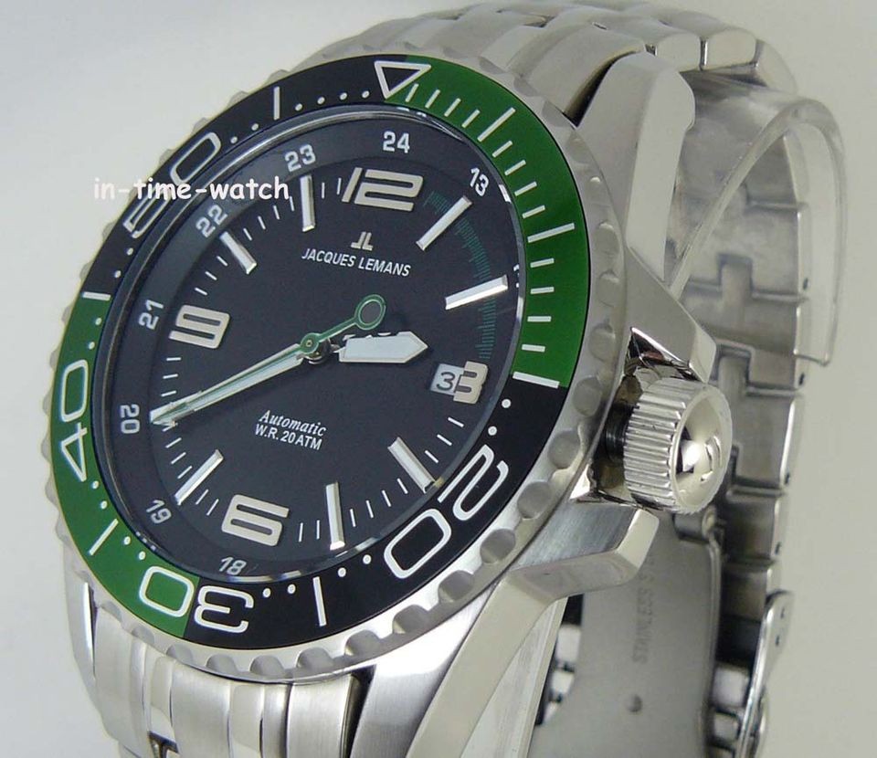 JACQUES LEMANS AUTOMATIC SOLID STEEL 1 1353E 200M WR RETAIL $360 SAVE 