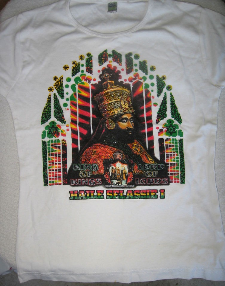 RASTA~T SHIRT~LARGE~LI​ON OF JUDAH~WHITE~ET​HIOPIA~LG~JAMA​ICA 