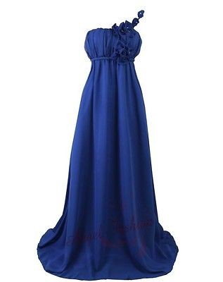 Trendy Chiffon Flower One Shoulder Empire Waist Evening Dresses 18 