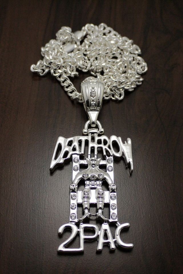 New Iced Out Silver 2Pac Deathrow Pendant w/6mm 36 Miami Cuban Chain 