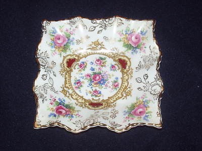 JAMES KENT SQUARE CHINTZ POMPADOUR DISH ASHTRAY ROSE