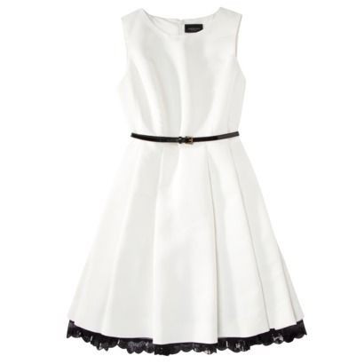 JASON WU for Target Womens White Cream Flared Dress Black Patent Belt 