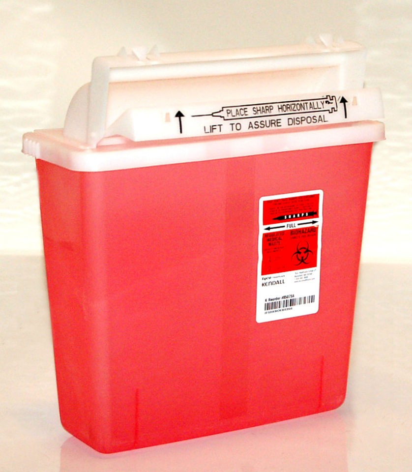 TYCO HEALTHCARE KENDALL RED SINGLE USE 5 QUART SHARPS CONTAINER W/ LID 