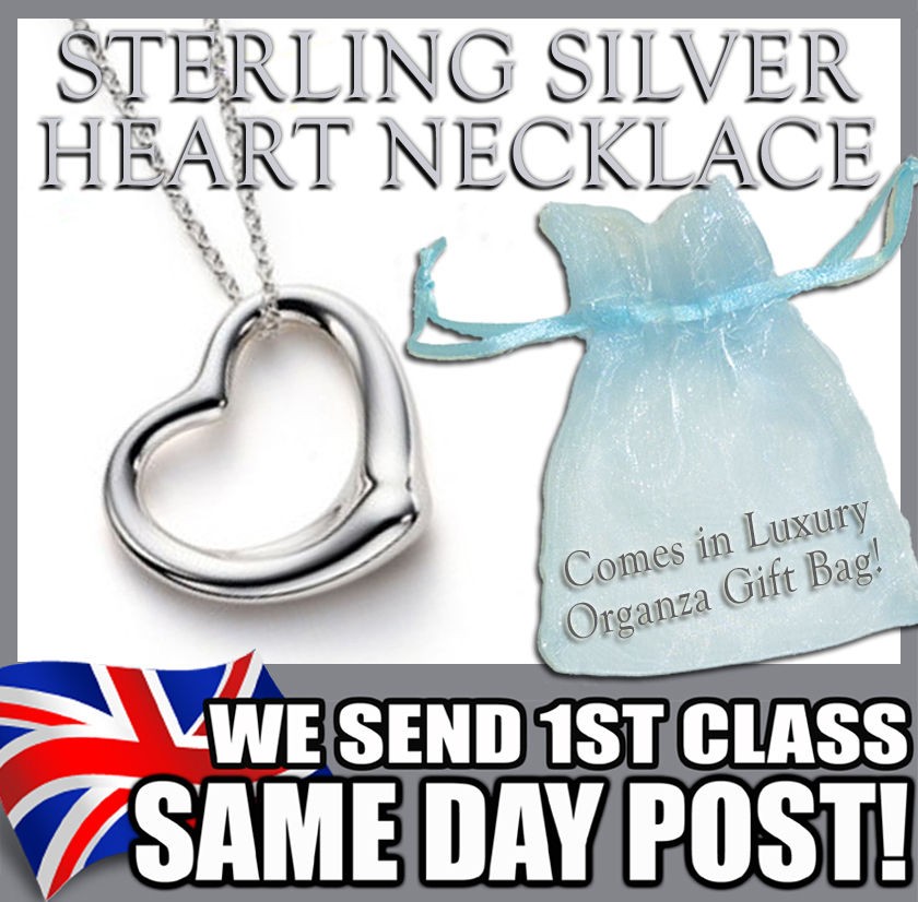 New Sterling Silver Open Heart Pendant & Chain Necklace in Gift Bag