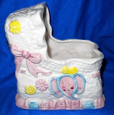 Musical Baby Basinnet Planter #4142, plays Rock A Bye Baby, Elephant 