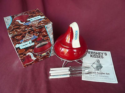 HERSHEYS BRIGHT RED KISSES DESSERT FONDUE POT AND FORKS   NIB