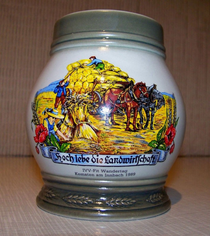 harvest scene ernte austria bierkrug beer stein tankard from austria