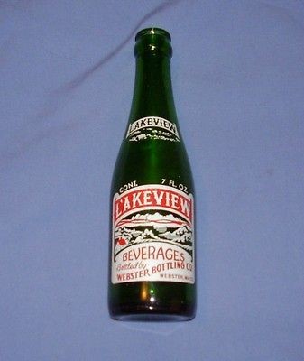 oz Lakeview Beverages Soda Pop Top Vintage Glass Bottle Green ACL 