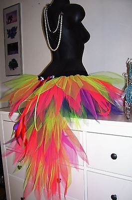 MARDI GRAS NEON multi COLOUR BUSTLE TAIL TUTU SKIRT RAINBOW PRIDE 