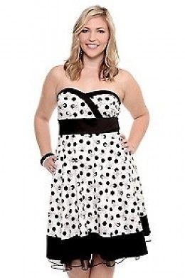 NWT TORRID Strapless Party Dress w/White Bows and Black Polka Dots 