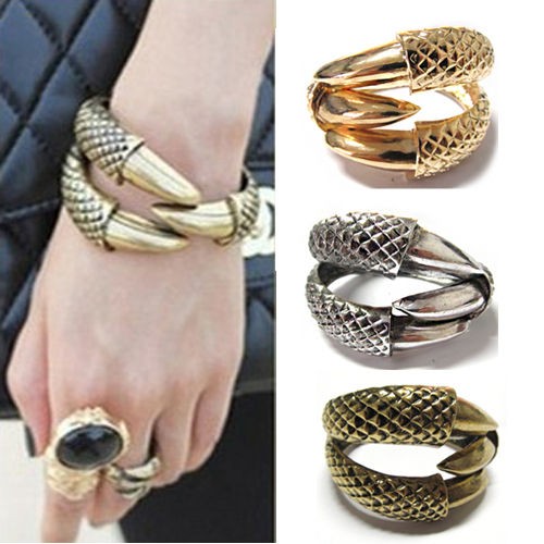 punk gothic rock metallic bird claw clamp charm wraparound bangle