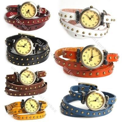 fashion rivet weave wrap around leather retro bracelet woman s