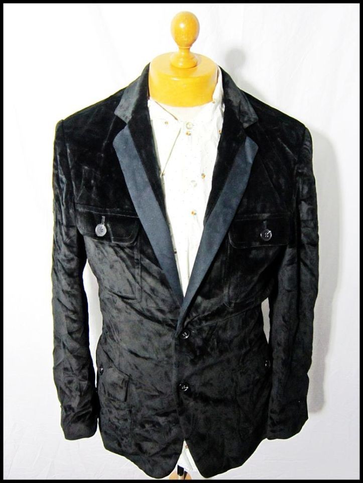 Vintage 1980s Velvet Smoking Tuxedo Black Interesting Jacket Small