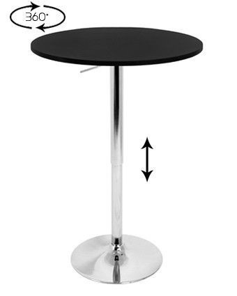   Modern Adjustable Bar Table w/Black Top Hydraulic Lift BT ADJ23TW BK