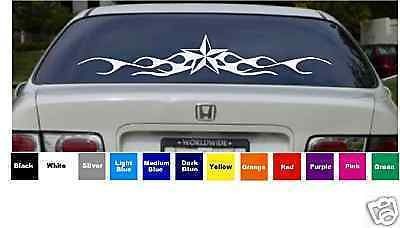 HUGE FLAMING NAUTICAL STAR DECAL / VINYL FLAMES BACK WINDOW STICKER