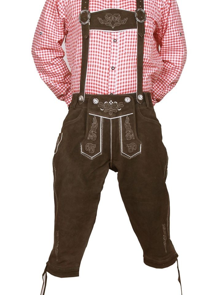 Genuine Suede Bavarian Lederhosen Kniebund Dark Brown 32,34,36,38,40 