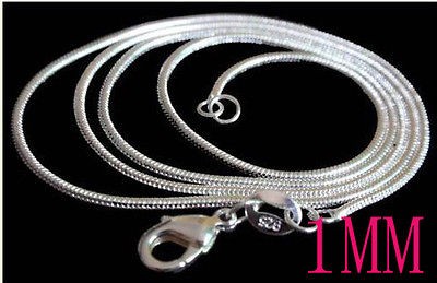  wholesale 1PCS solid silver 1MM snake chain necklace 