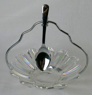 Vtg 3 pc Lemon Condiment Serving Set Sheffield Chrome Irridescent 