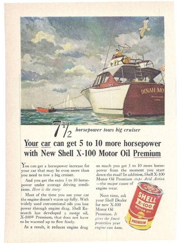 rare 1955 shell premium motor oil ad cabin cruiser boat