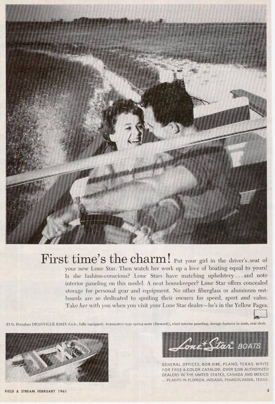 1961 lone star boat happy pretty lady photo print ad