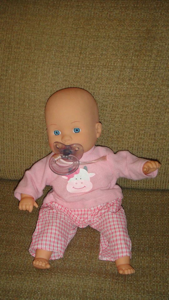 11 1999 Cititoy VTG Baby Doll Purple Pacifier Cow Shirt Blue Eyes 