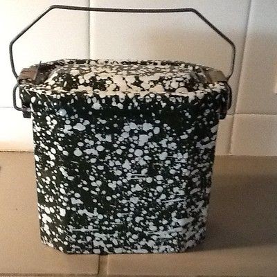 French Vintage Enamelware / Graniteware Lunch Box   Green & White