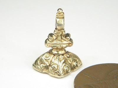 TINY ANTIQUE ENGLISH GOLD CHALCEDONY SEAL FOB CHARM c1870 PANSY FLOWER