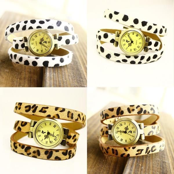 Fashion Leopard Around Three circle Mori Retro Leather Ladies Bracelet 