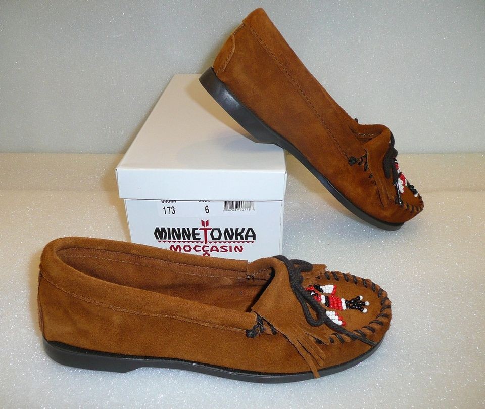 minnetonka thunderbird beaded moccasins brown new