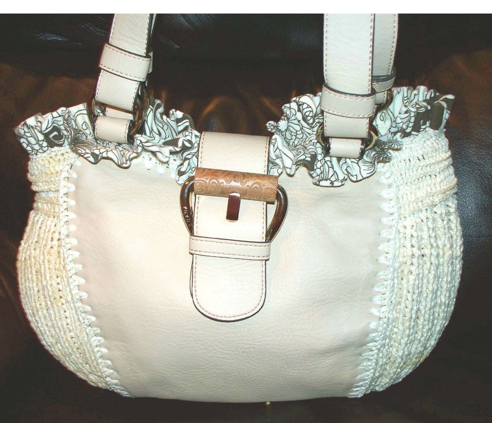 GORGEOUS LUANA CREAM LEATHER & WOVEN STRAW SATCHEL, EXCELLENT CONDI 