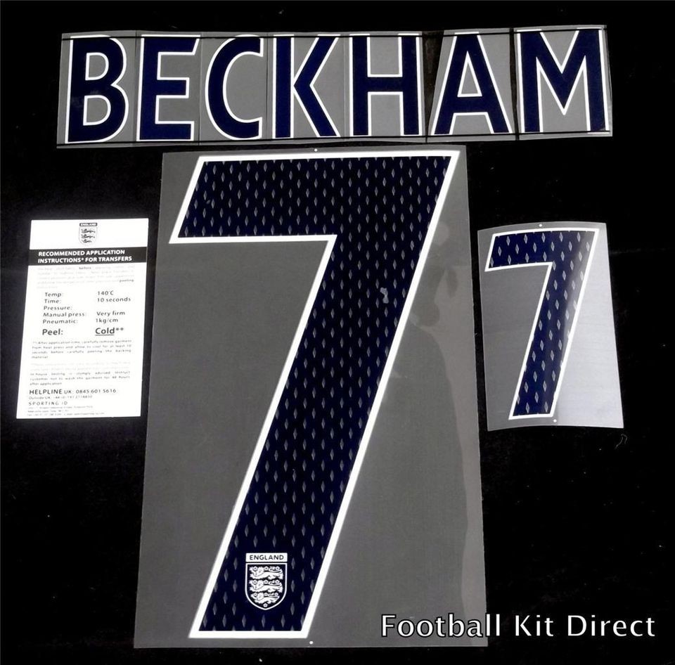 England Beckham 7 2007/09 Football Shirt Name Set Home Player Size