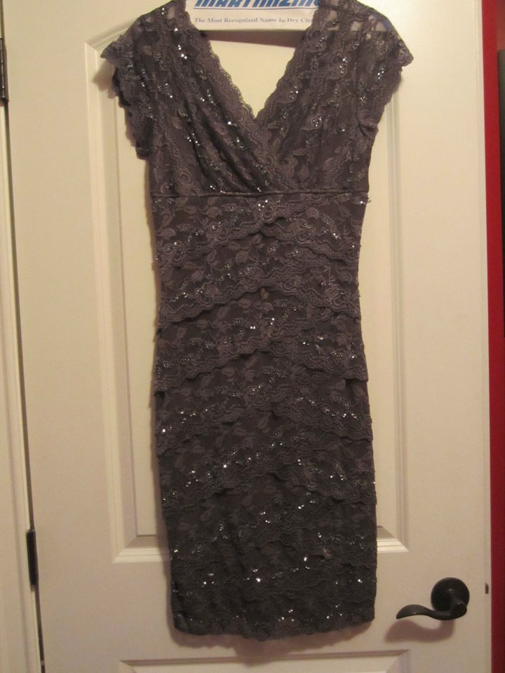 marina gunmetal lace beaded dress size 6