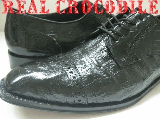 DOLCE PELLE FULL CROCODILE ALLIGATOR DRESS SHOES OXFORDS LACE UP WING 