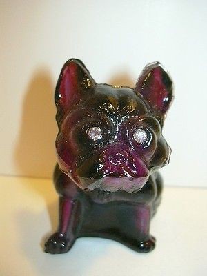 purple white slag glass french bulldog westmoreland 