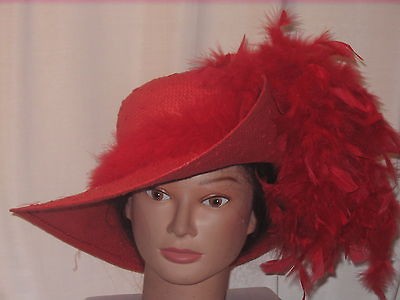 Red Victorian Society Derby Dandy Feather Lady hats red 3423