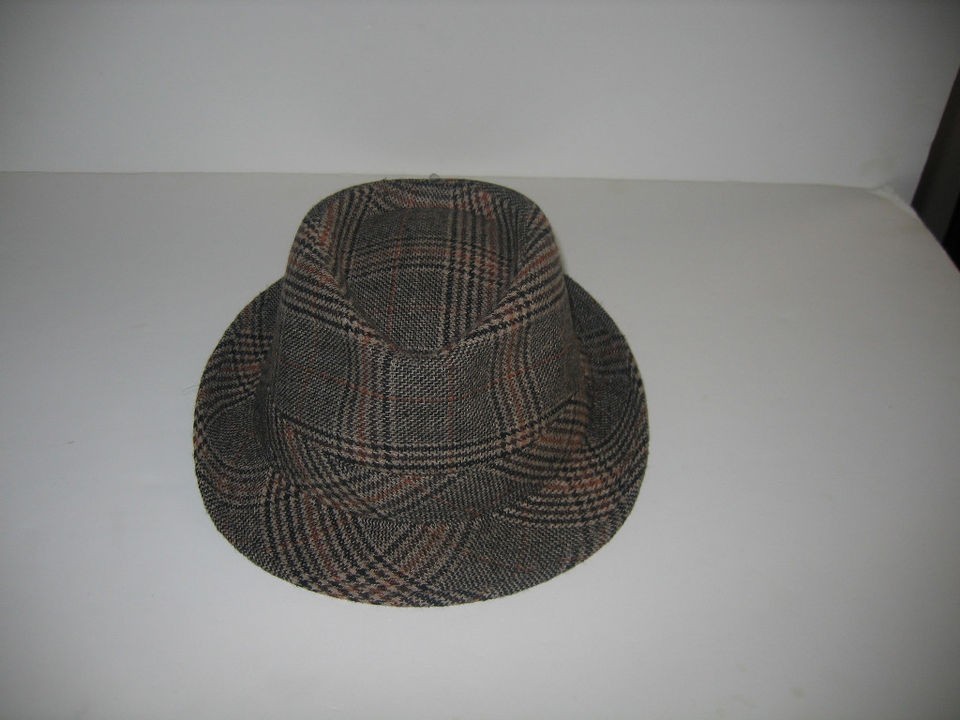 New Mens BIO DOMES Brown Plaid Fedora Hat Size L/XL One size fits most 