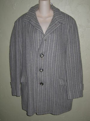 40s 50s Striped Wool Clicker Style Car Coat Gray Jacket Mid century 