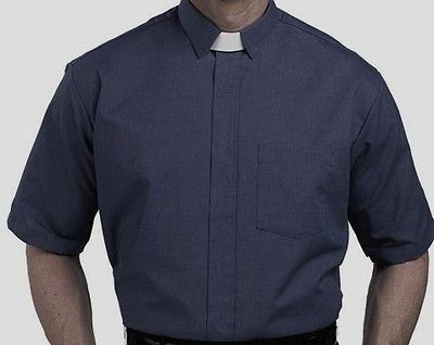 NEW FRIAR TUCK PRIEST CLERGY SHIRT TAB DENIM 14.5NECK, SHORT SLEEVES