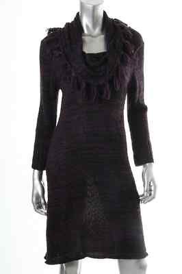 Ronni Nicole NEW Purple Fringed Drape Neck Long Sleeve Marled 