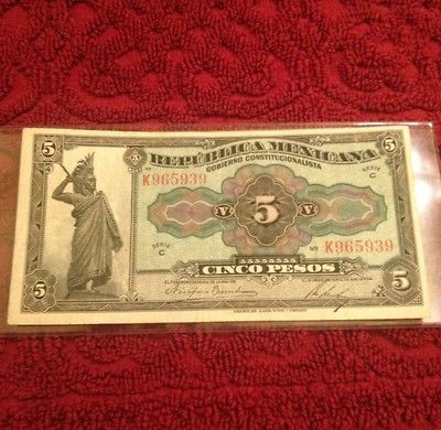 mexico 1915 republica mexicana 5 peso banknote serie c time