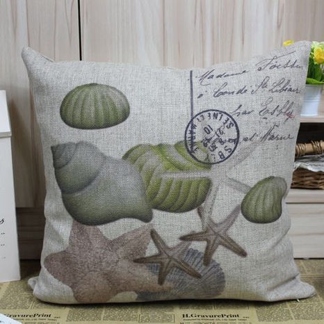 Chic linen Mediterranean Starfish conch shells decorative cushion 