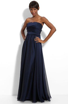   Lhuillier Bridesmaids Strapless Chiffon Gown  Blue 16